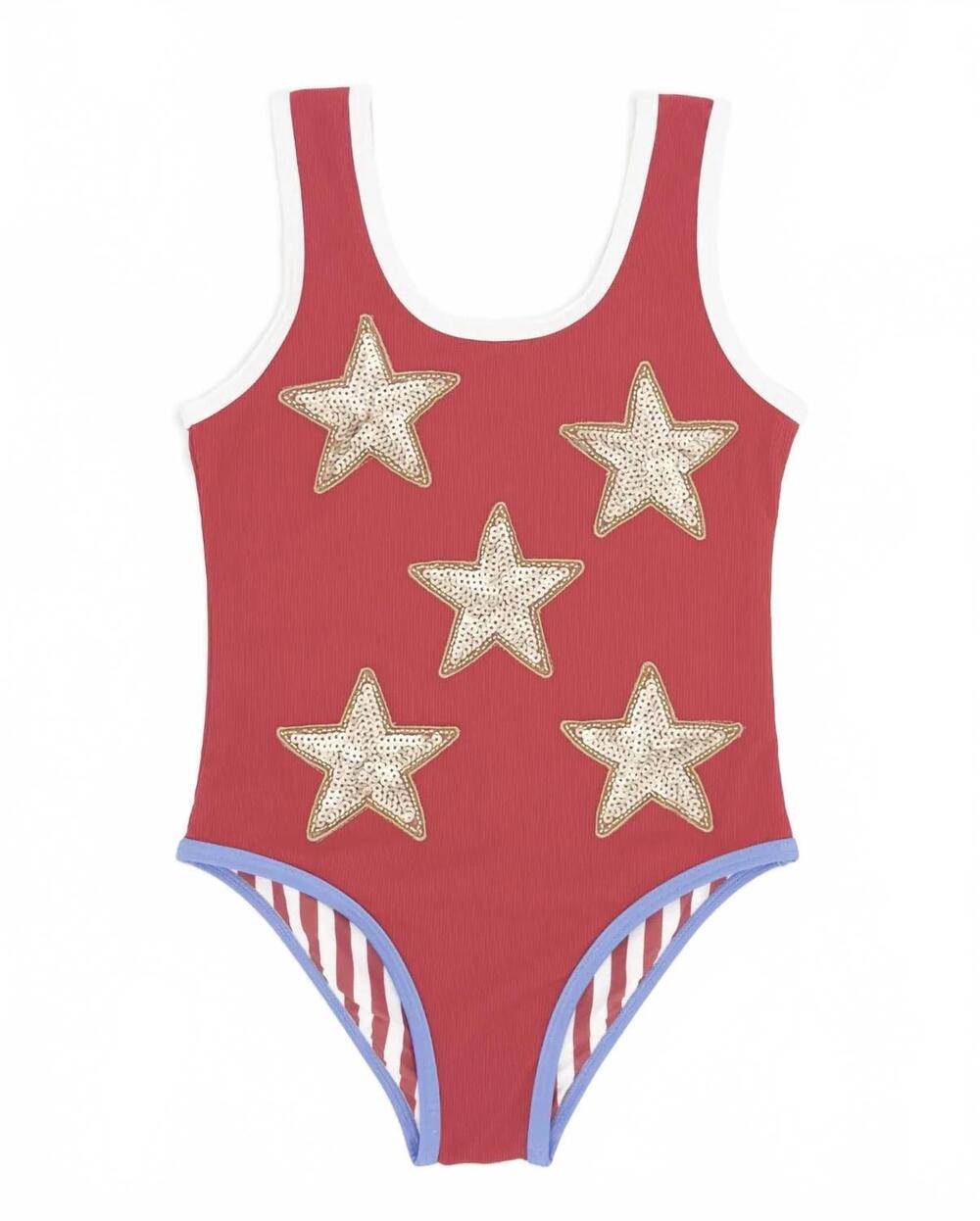 NEW FEATHER 4 ARROW girls wave break one piece in true red